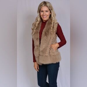 KALEIDOSCOPE ACCESSORIES Faux Fur Collared Vest Jacket OS Tan